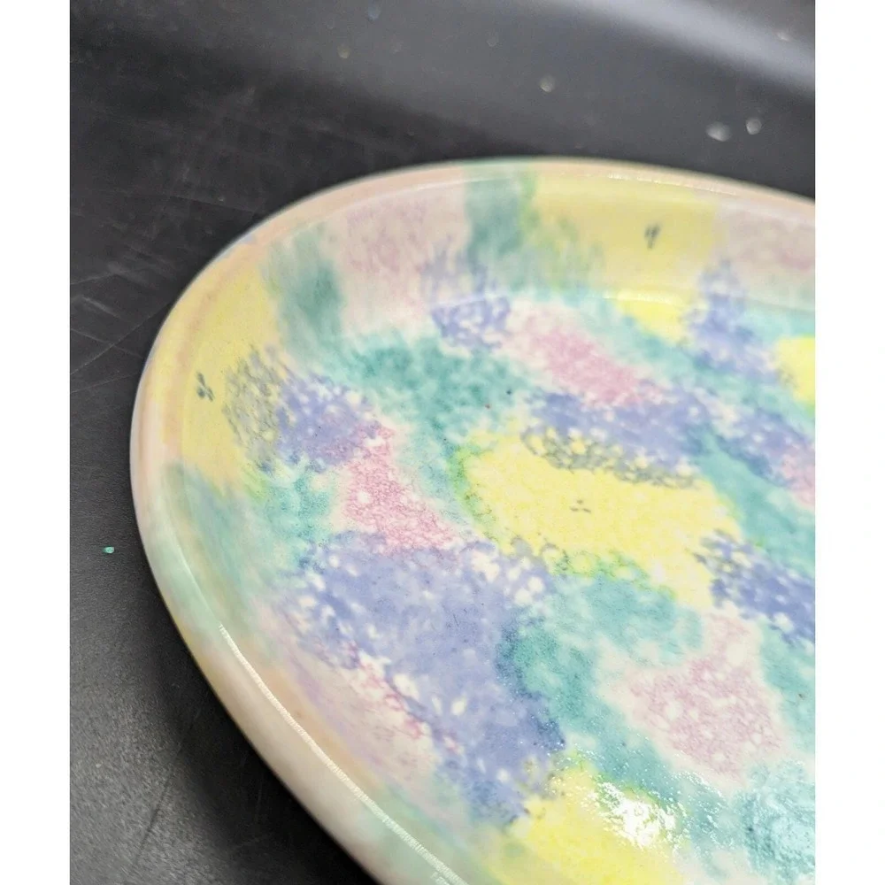 Vntg SPONGED REDWARE Oval‎ Snack Tray Christian Ridge Pottery Paris Maine 11.5